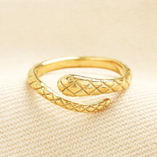 Stainless Steel Snake Adjustable Ring in Gold - S/M