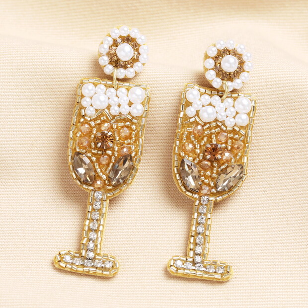 Gold Beaded Champagne Glass Drop Earrings