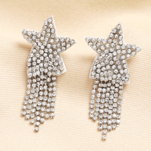 Silver Crystal Shooting Star Drop Earrings