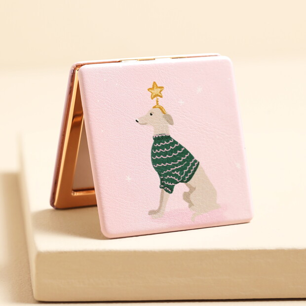 Pink Festive Dog Compact Mirror