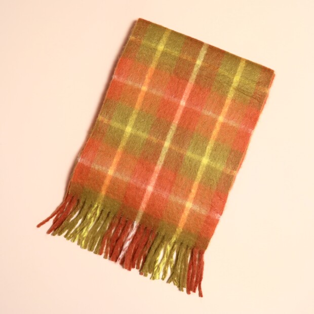 Burnt Orange and Green Tartan Winter Scarf