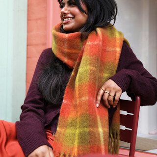 Burnt Orange and Green Tartan Winter Scarf