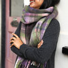lifestyle shot of winter scarf in purple and green
