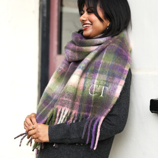 Personalised Initial Purple and Green Tartan Winter Scarf