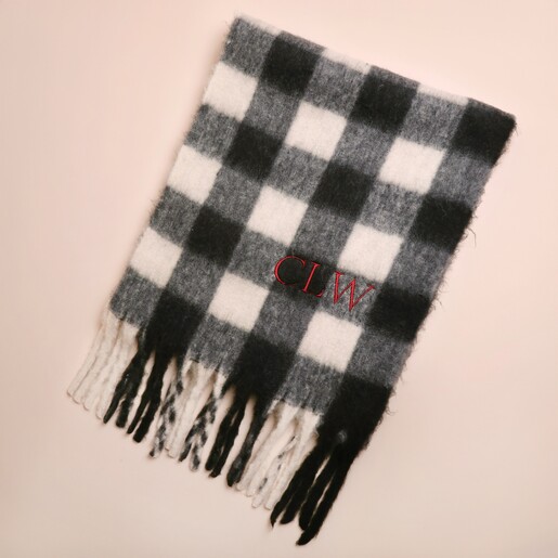 Personalised Initial Black and White Check Winter Scarf