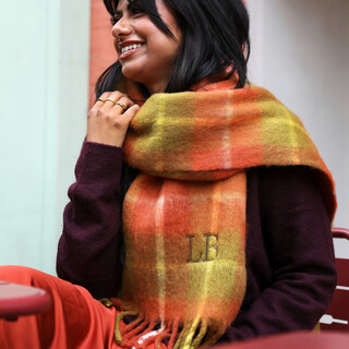 Personalised Initial Burnt Orange and Green Tartan Winter Scarf