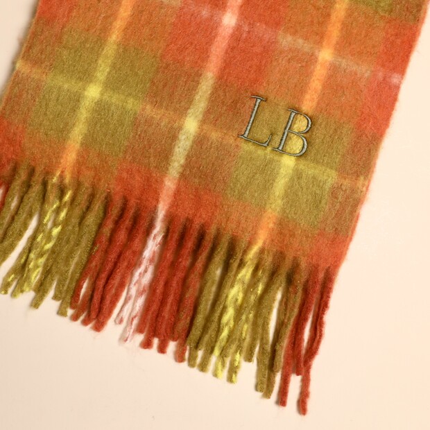 Personalised Initial Burnt Orange and Green Tartan Winter Scarf