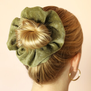 Khaki Velvet Crystal Hair Scrunchie