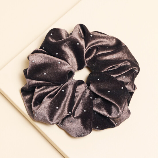 Brown Velvet Crystal Hair Scrunchie