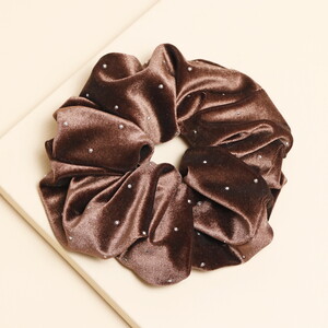 Brown Velvet Crystal Hair Scrunchie