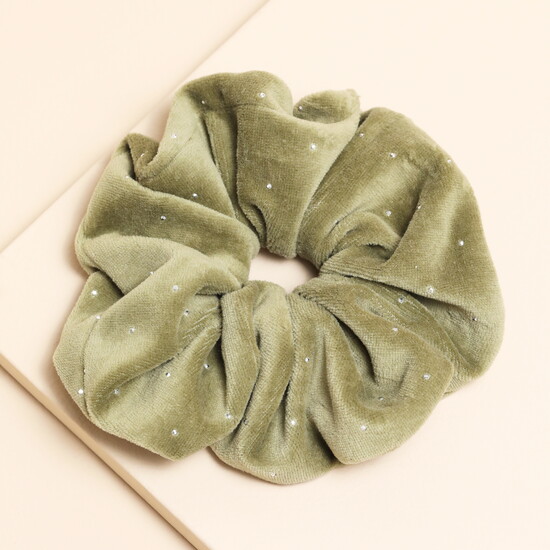 Khaki Velvet Crystal Hair Scrunchie