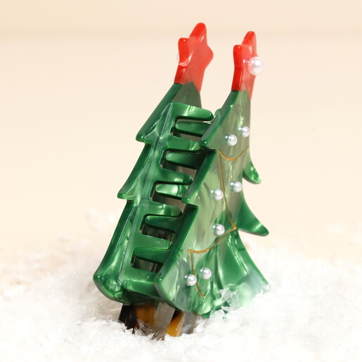 large christmas tree hair clip in green