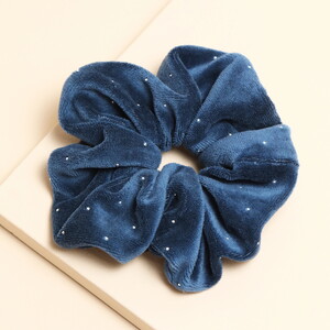 Navy Velvet Crystal Hair Scrunchie