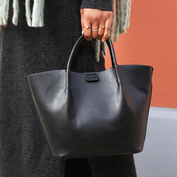 Black Vegan Leather Grab Handbag