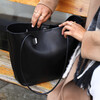 model shot of faux leather bag in black