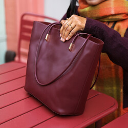 Vegan Leather Tote Bag and Pouch in Burgundy
