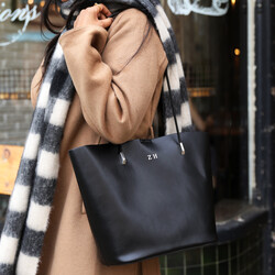 Personalised Vegan Leather Tote Bag and Pouch in Black
