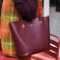 Personalised Vegan Leather Tote Bag and Pouch in Burgundy