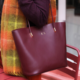 Personalised Vegan Leather Tote Bag and Pouch in Burgundy