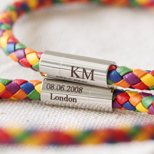 Lisa Angel Personalised Slim Rainbow Braided Leather Bracelet