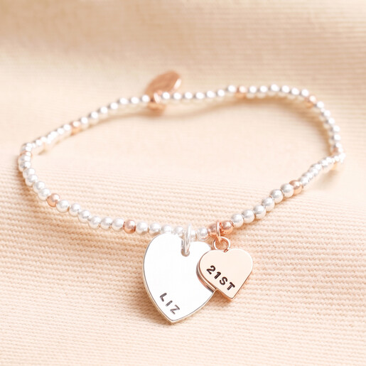 Lisa Angel Ladies' Personalised 21st Birthday Rose Gold and Silver Bead Bracelet