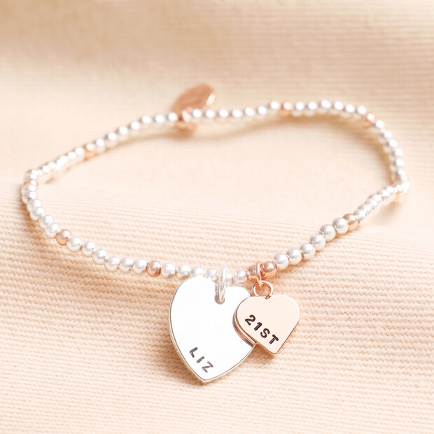 Personalised 21st Birthday Bracelet in Silver and Rose Gold
