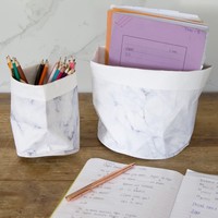 Mini Round Marble Effect Paper Plant Pot, H18/20cm