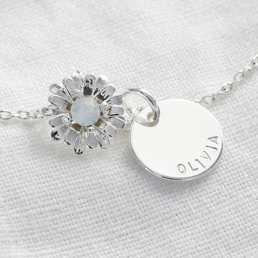 Ladies' Personalised Crystal Daisy Charm Bracelet in Silver