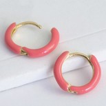 Coral Pink Enamel Huggie Hoop Earrings
