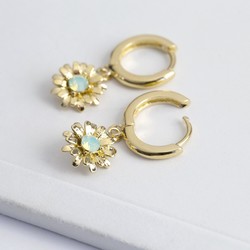 Crystal Daisy Huggie Hoop Earrings in Gold