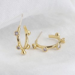 Small Crystal Orb Hoop Earrings in Gold