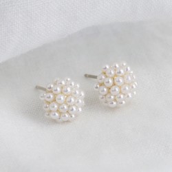 Pearl Cluster Stud Earrings in Gold