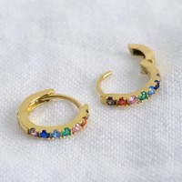 Gold Sterling Silver Rainbow Huggie Hoop Earrings