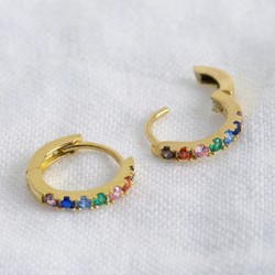 Gold Sterling Silver Rainbow Huggie Hoop Earrings