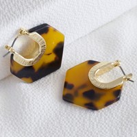 Tortoiseshell Acrylic Hexagon Earrings in Gold