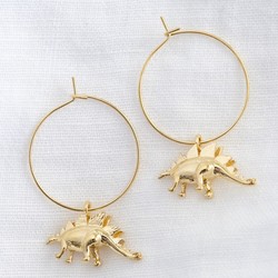 Gold Stegosaurus Dinosaur Hoop Earrings