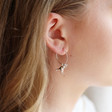 Lisa Angel Ladies' Silver T-Rex Charm Hoop Earrings as Worn on Model