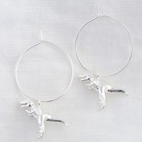Silver T-Rex Dinosaur Hoop Earrings