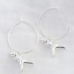Silver T-Rex Dinosaur Hoop Earrings