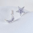 Lisa Angel Delicate Moon and Star Crystal Stud Earrings in Silver