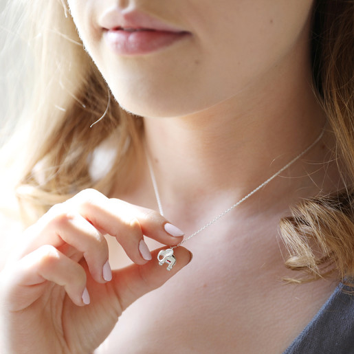 Silver Elephant Pendant Necklace on Model