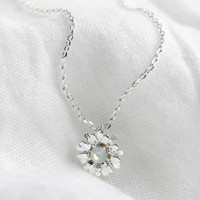 Crystal Daisy Charm Necklace in Silver