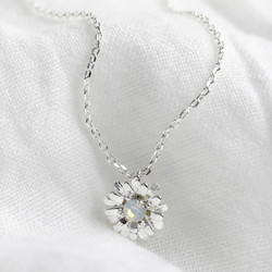 Crystal Daisy Charm Necklace in Silver