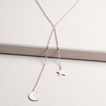 Moon and Star Lariat Necklace in Rose Gold
