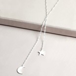Moon and Star Lariat Necklace in Silver