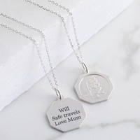 Personalised Sterling Silver Hexagonal St Christopher Pendant Necklace