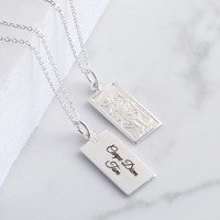 Personalised Sterling Silver Rectangular St Christopher Pendant Necklace