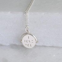 Sterling Silver 'I Love You' Spinning Disc Necklace