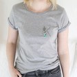 Lisa Angel Ladies' Personalised Embroidered Floral Initial T-Shirt in Grey as Worn