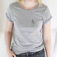 Personalised Embroidered Floral Initial T-Shirt in Grey